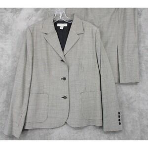 Vintage Casual Corner Skirt Suit Womens Size 12 Houndstooth Wool Quiet Luxury